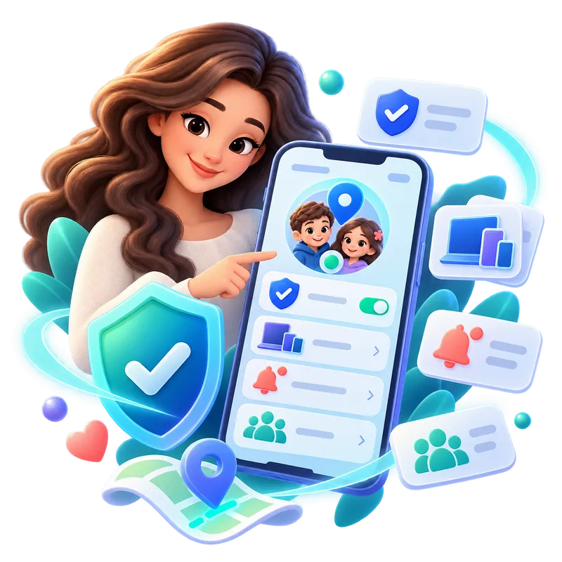 FamilyAtlas home screen — a family's device and protection overview
