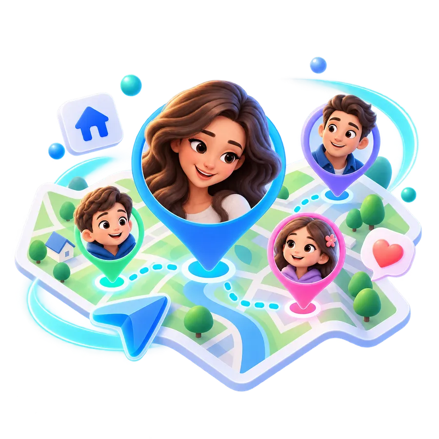 Family location sharing illustration