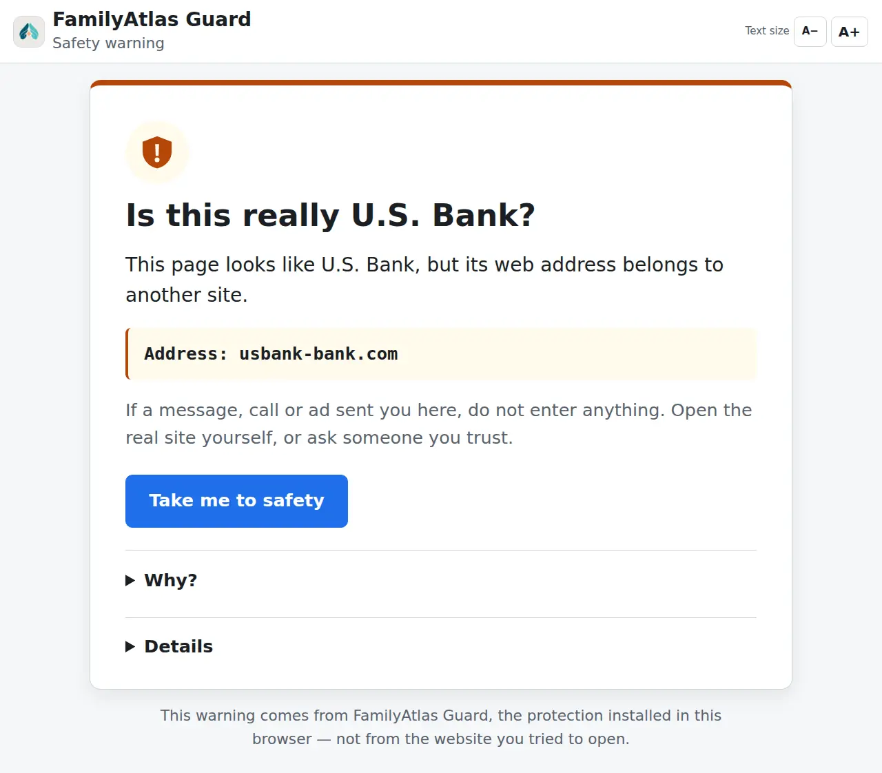 The same warning shown with larger text after pressing A+ three times